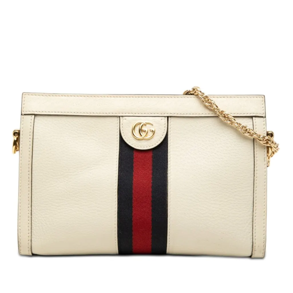 Gucci Small Calfskin Web Ophidia Chain Crossbody White Leather Very good - Front View