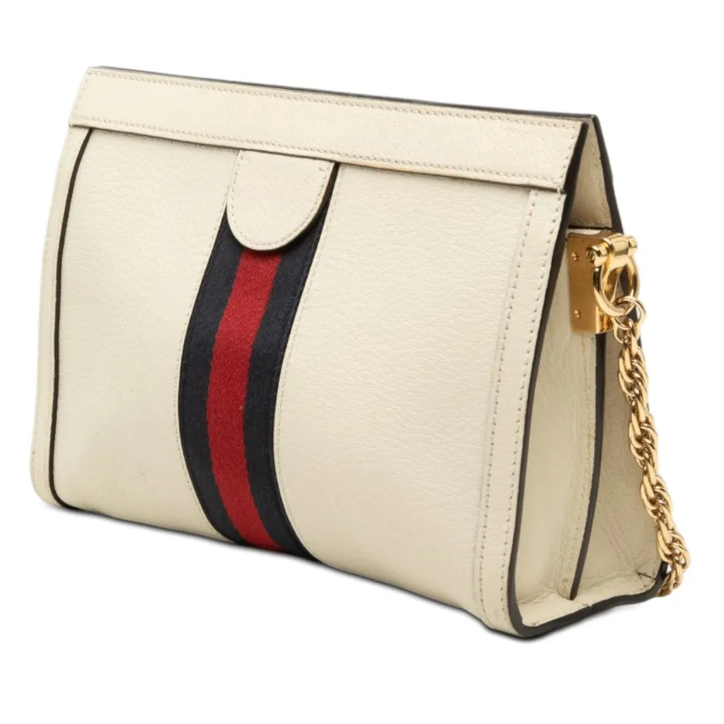 Gucci Small Calfskin Web Ophidia Chain Crossbody White Leather Very good - Back View
