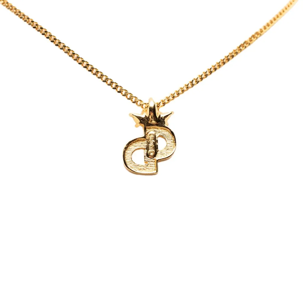 Dior Gold Plated Strass CD Logo Pendant Necklace Gold Metal Good - Inside View