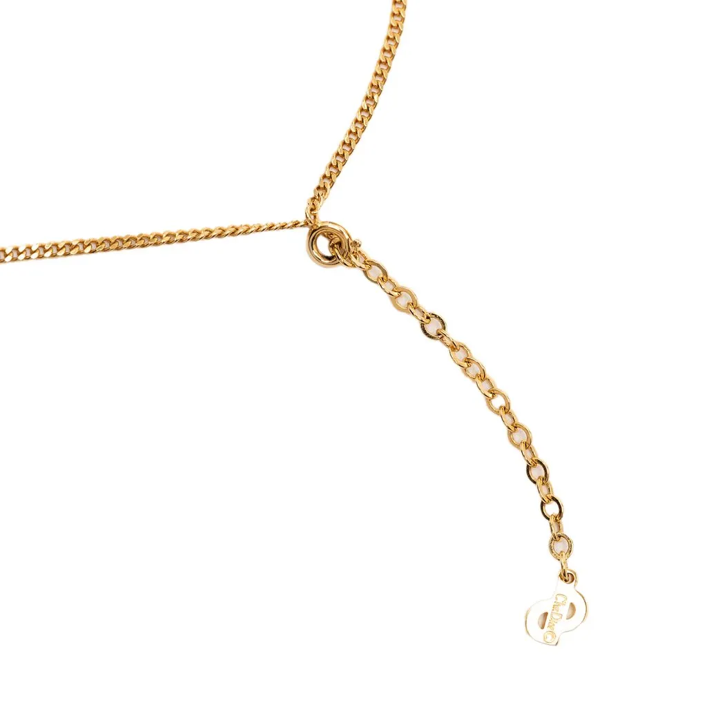 Dior Gold Plated Strass CD Logo Pendant Necklace Gold Metal Good - Model View