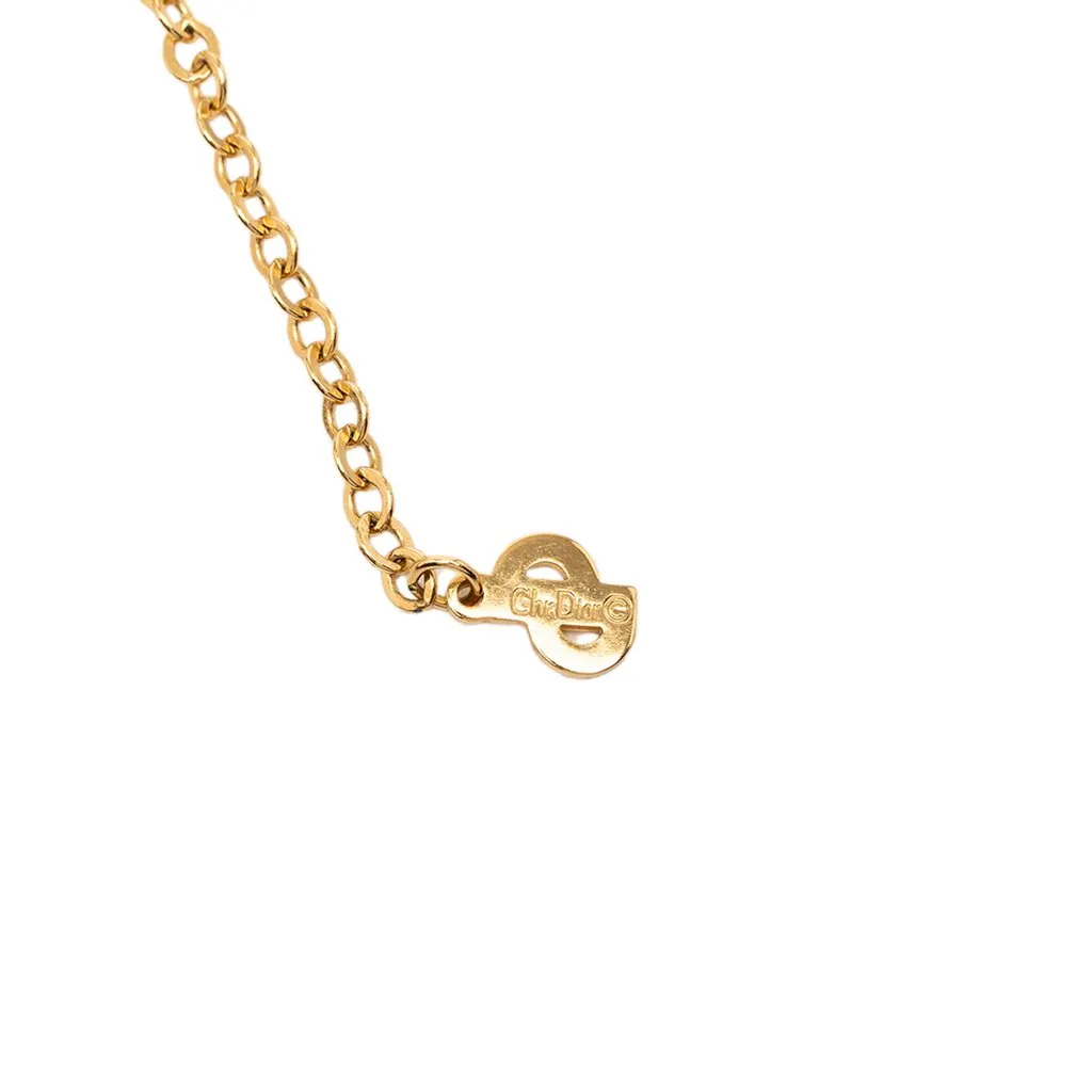 Dior Gold Plated Strass CD Logo Pendant Necklace Gold Metal Good - Box View