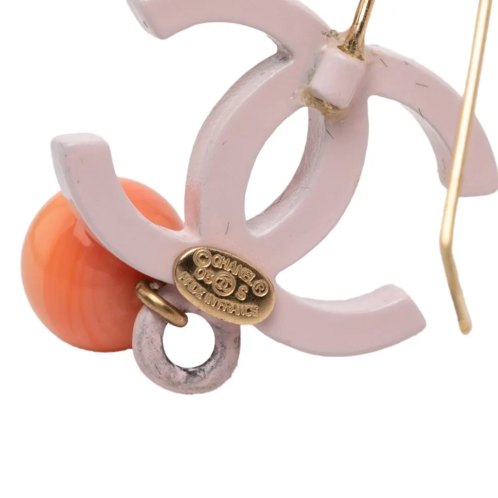 Chanel CC Gold Plated Resin Bead Drop Fish Hook Earrings Pink Plastic Very good - Inside View