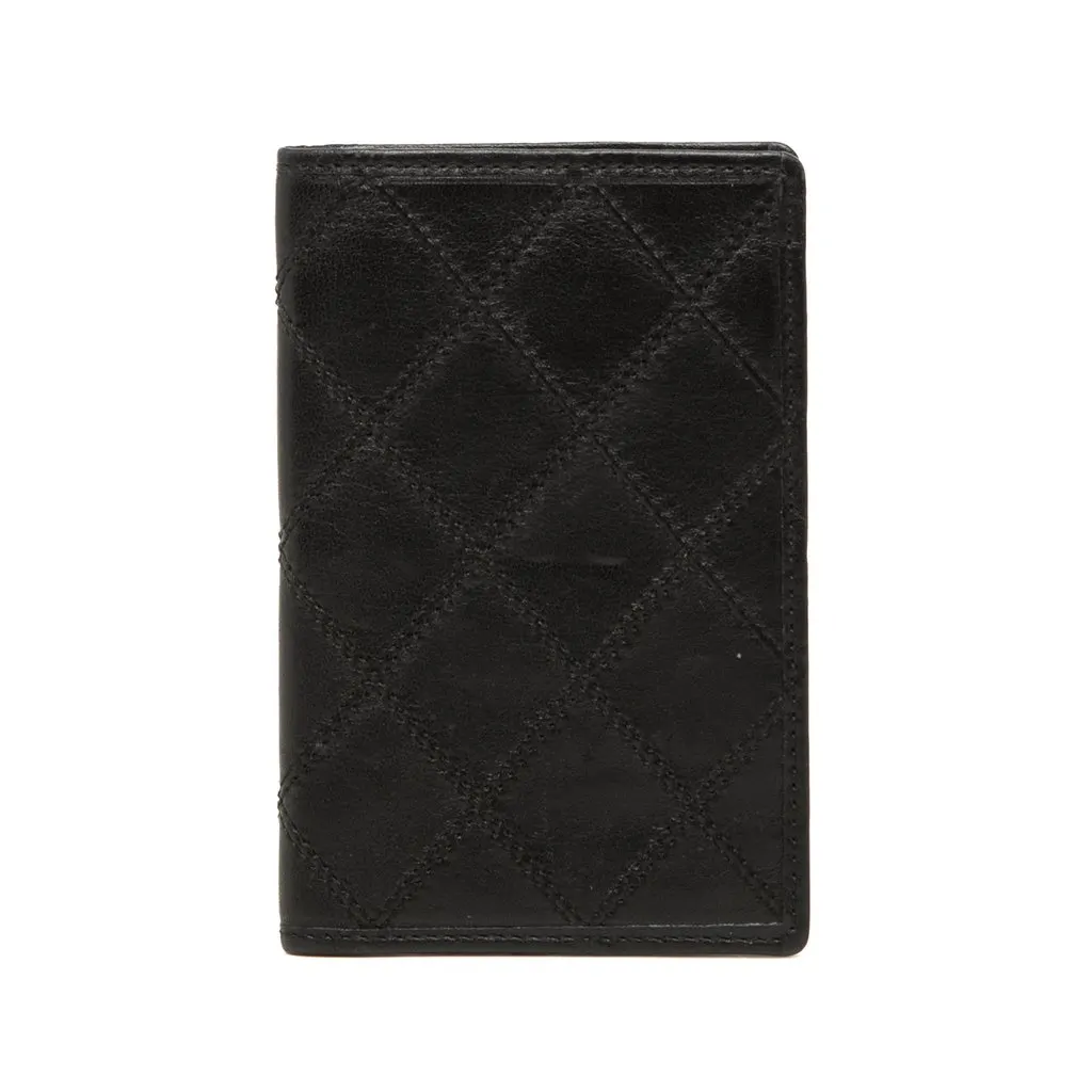 Chanel Quilted Lambskin Double Stitch Bifold Card Holder Black Leather Very good - Front View