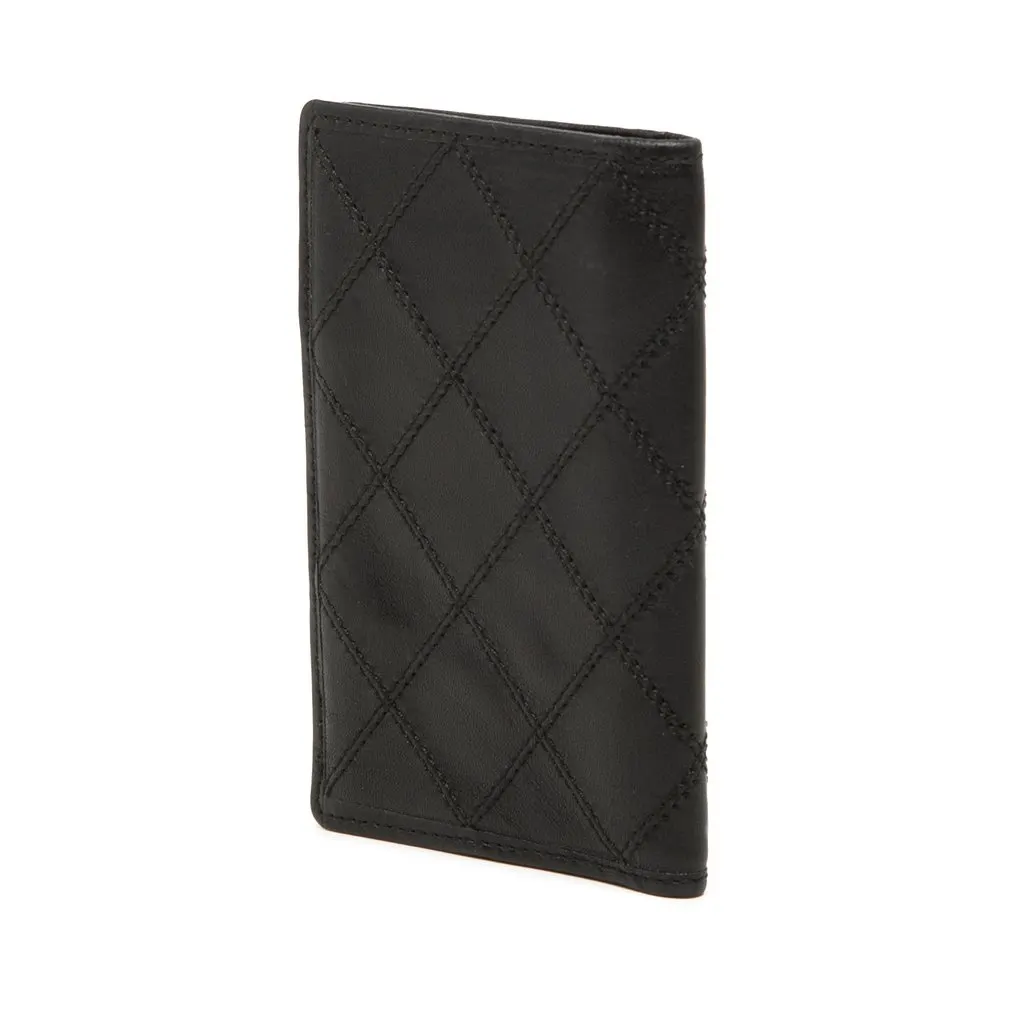 Chanel Quilted Lambskin Double Stitch Bifold Card Holder Black Leather Very good - Back View