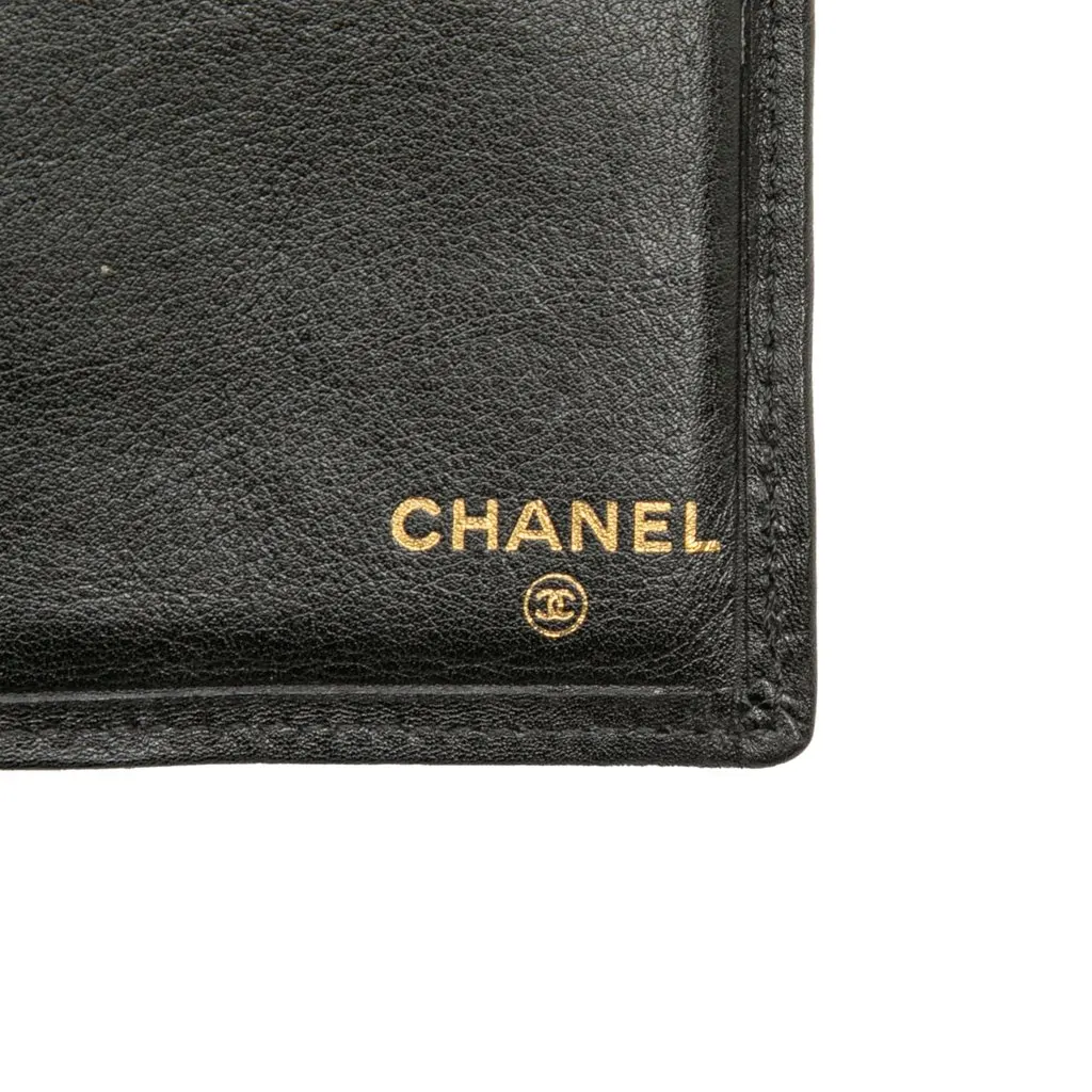 Chanel Quilted Lambskin Double Stitch Bifold Card Holder Black Leather Very good - Box View