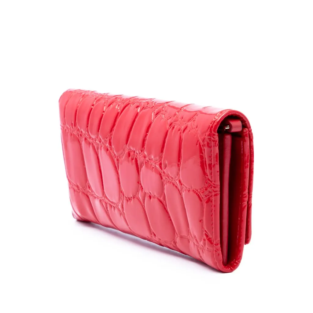 Miu Miu Croc Embossed Patent Wallet On Chain Red Leather Very good - Back View