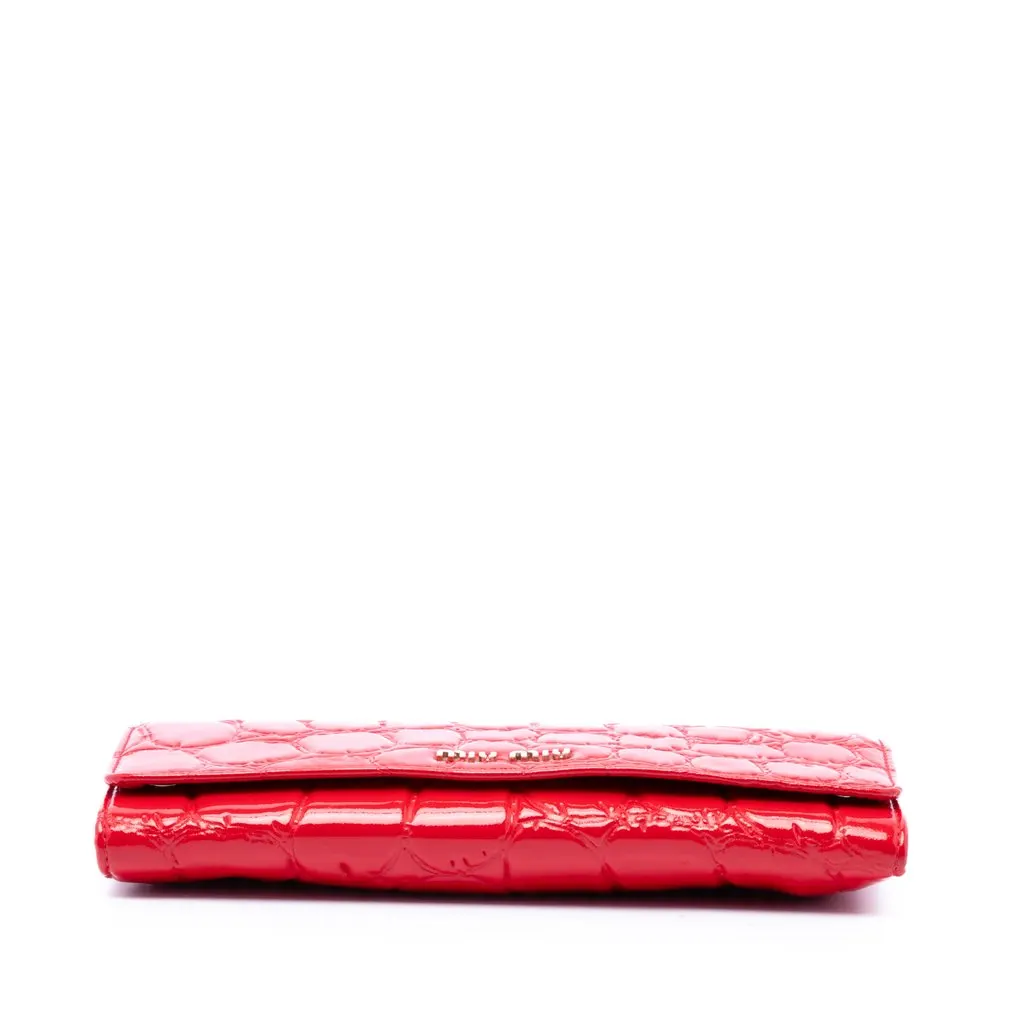 Miu Miu Croc Embossed Patent Wallet On Chain Red Leather Very good - Inside View