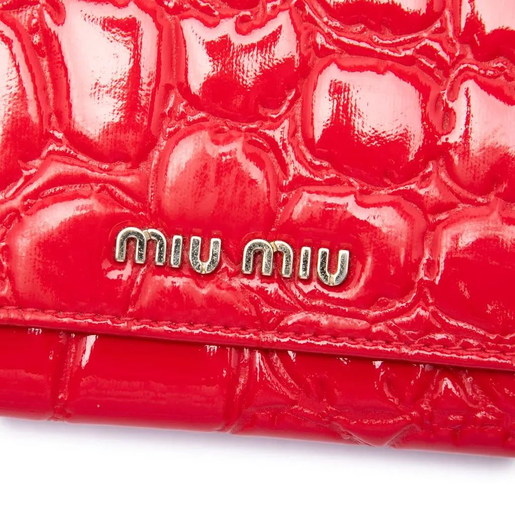 Miu Miu Croc Embossed Patent Wallet On Chain Red Leather Very good - Box View