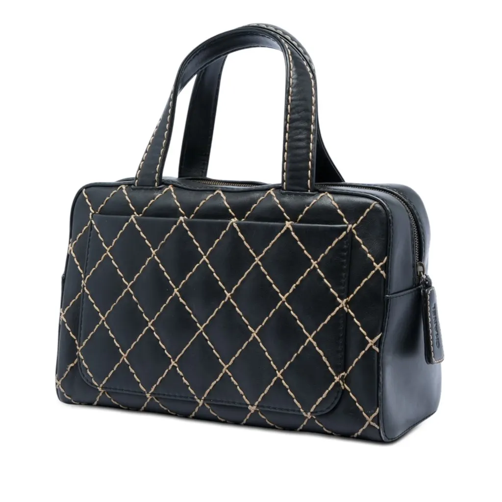 Chanel CC Calfskin Wild Stitch Handbag Black Leather Very good - Back View