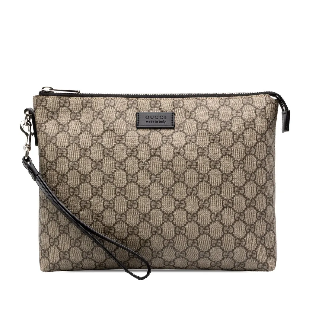 Gucci GG Supreme Clutch Beige Canvas Good - Front View