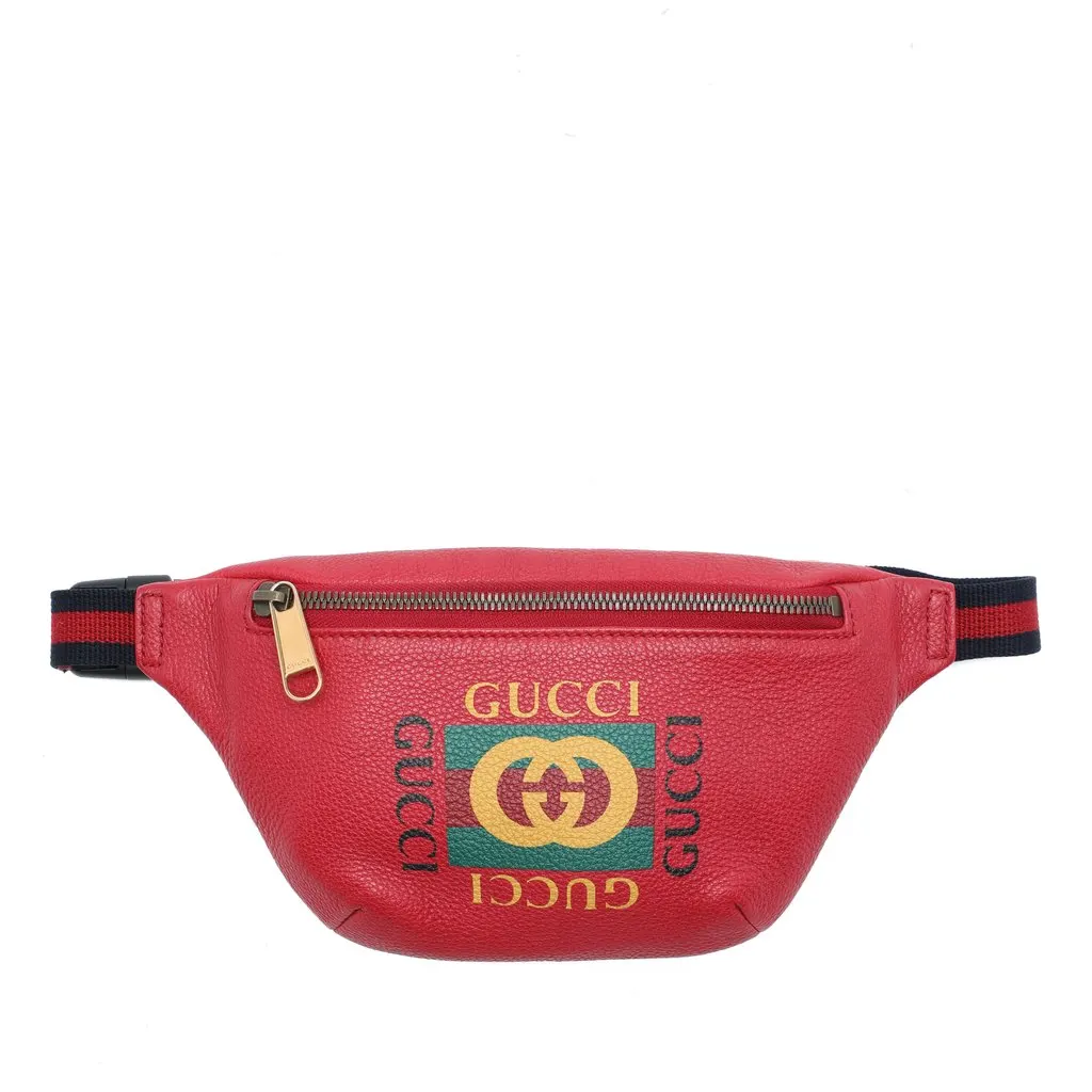 Gucci Small Grained Calfskin Web Logo Belt Bag Red Leather Very good - Front View