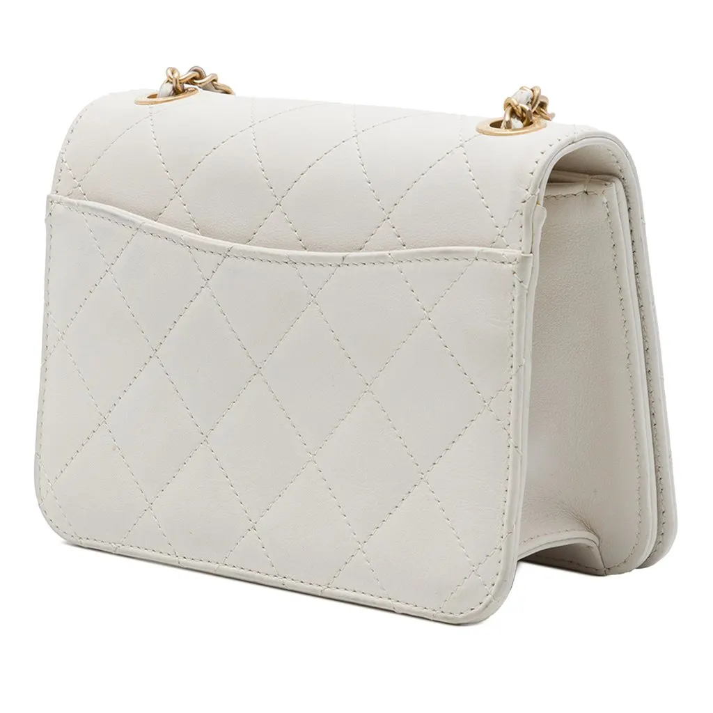 Chanel Small CC Quilted Calfskin Crystal Pearl Full Flap White Leather Very good - Back View
