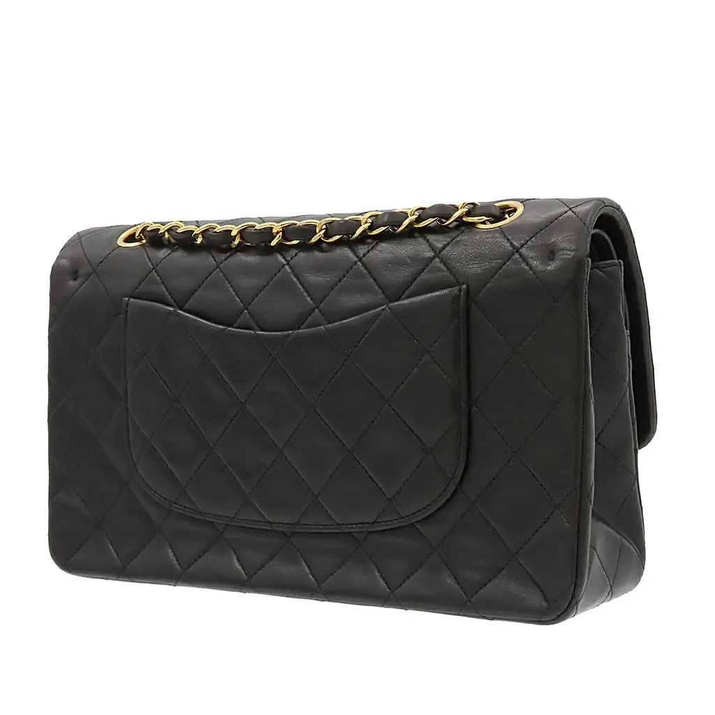 Chanel Medium Classic Lambskin Double Flap Black Leather Very good - Back View