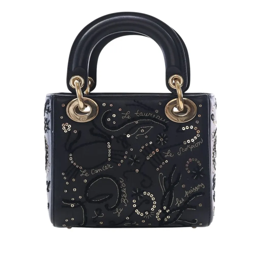 Dior Mini Lambskin Embroidered Sequin Astrology Lady Dior Black Leather Very good - Back View