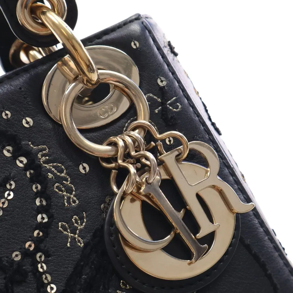 Dior Mini Lambskin Embroidered Sequin Astrology Lady Dior Black Leather Very good - Box View