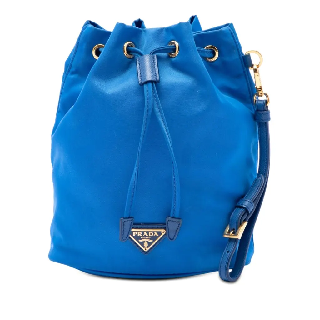 Prada Tessuto Drawstring Pouch Blue Polyamide Very good - Front View