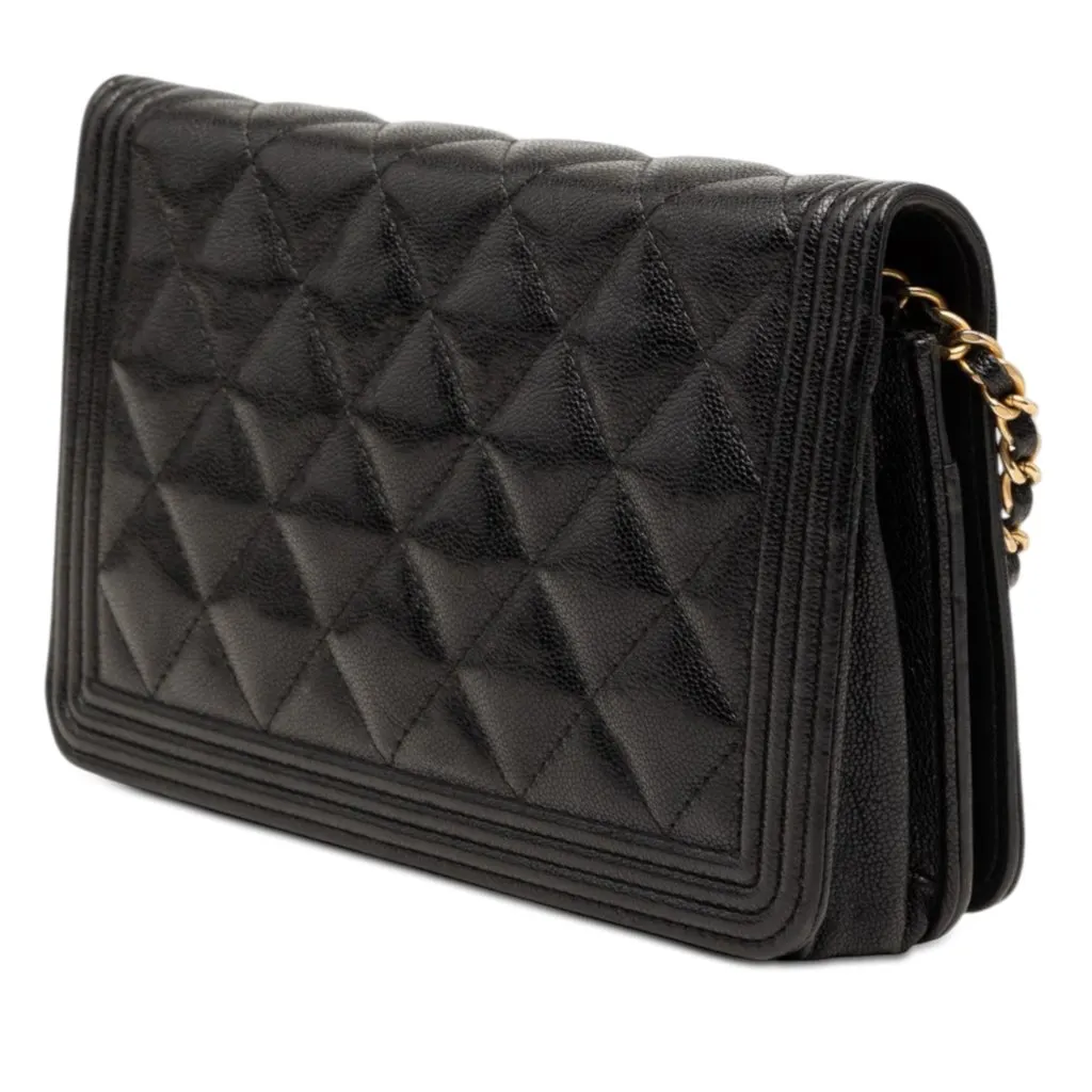 Chanel Quilted Caviar Boy Wallet on Chain Black Leather Very good - Back View