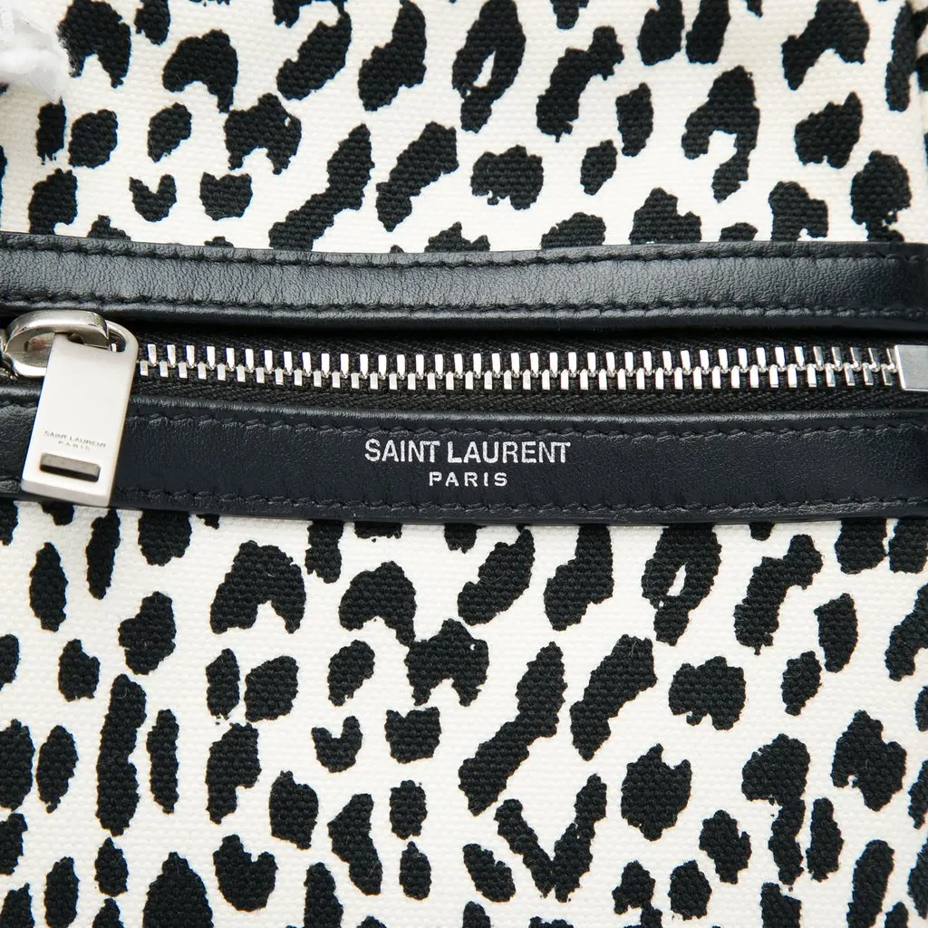 Saint Laurent Leopard Print Canvas Sid Messenger Bag White Very good - Box View
