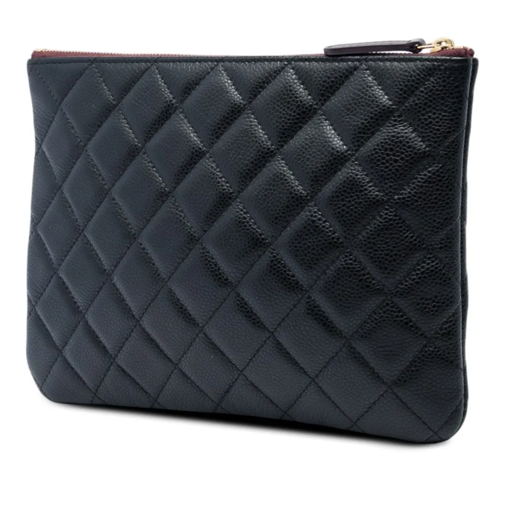 Chanel Small Quilted Caviar O Case Clutch Black Leather Very good - Back View