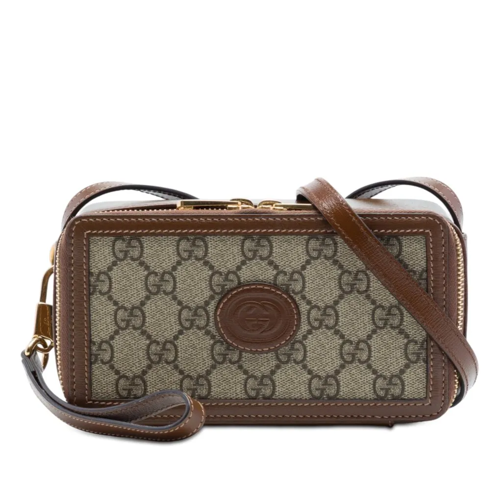Gucci GG Supreme Interlocking G Crossbody Beige Canvas Very good - Front View