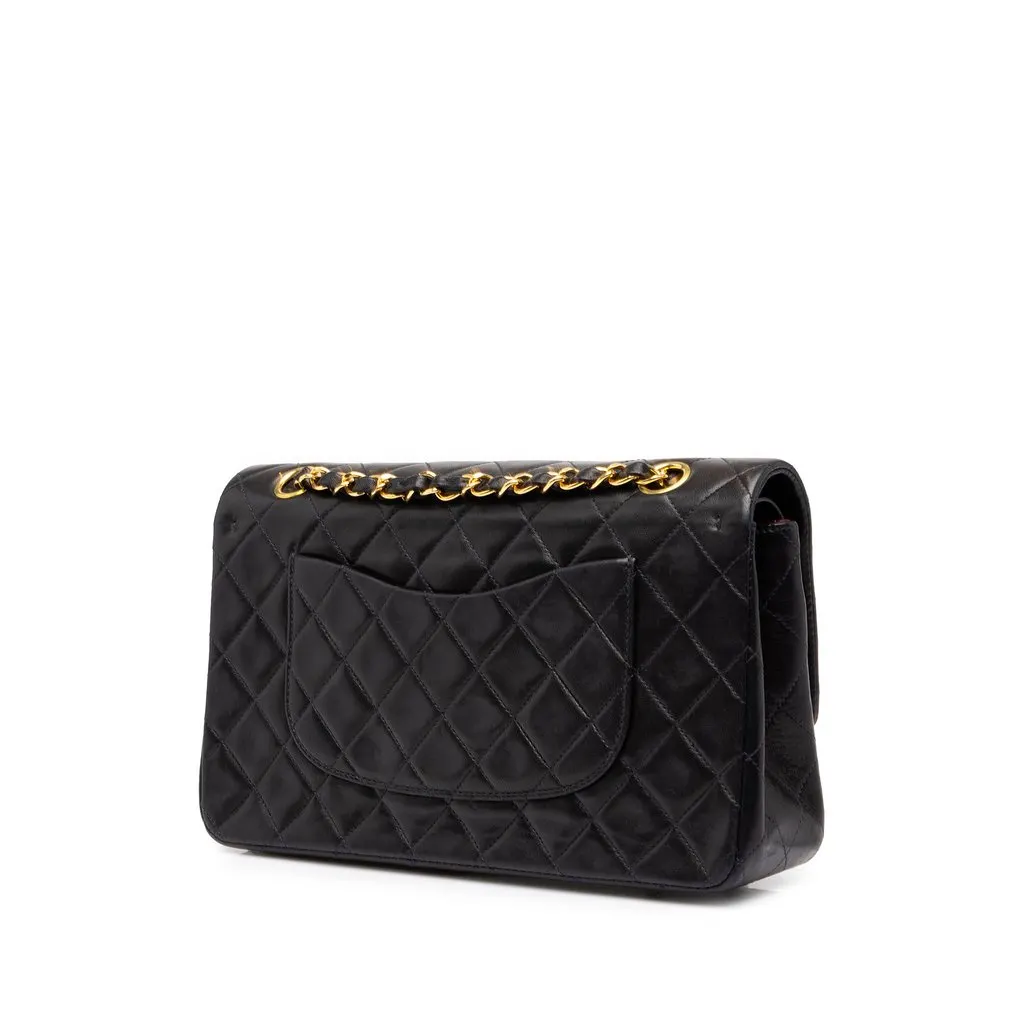 Chanel Medium Classic Lambskin Double Flap Black Leather Very good - Back View