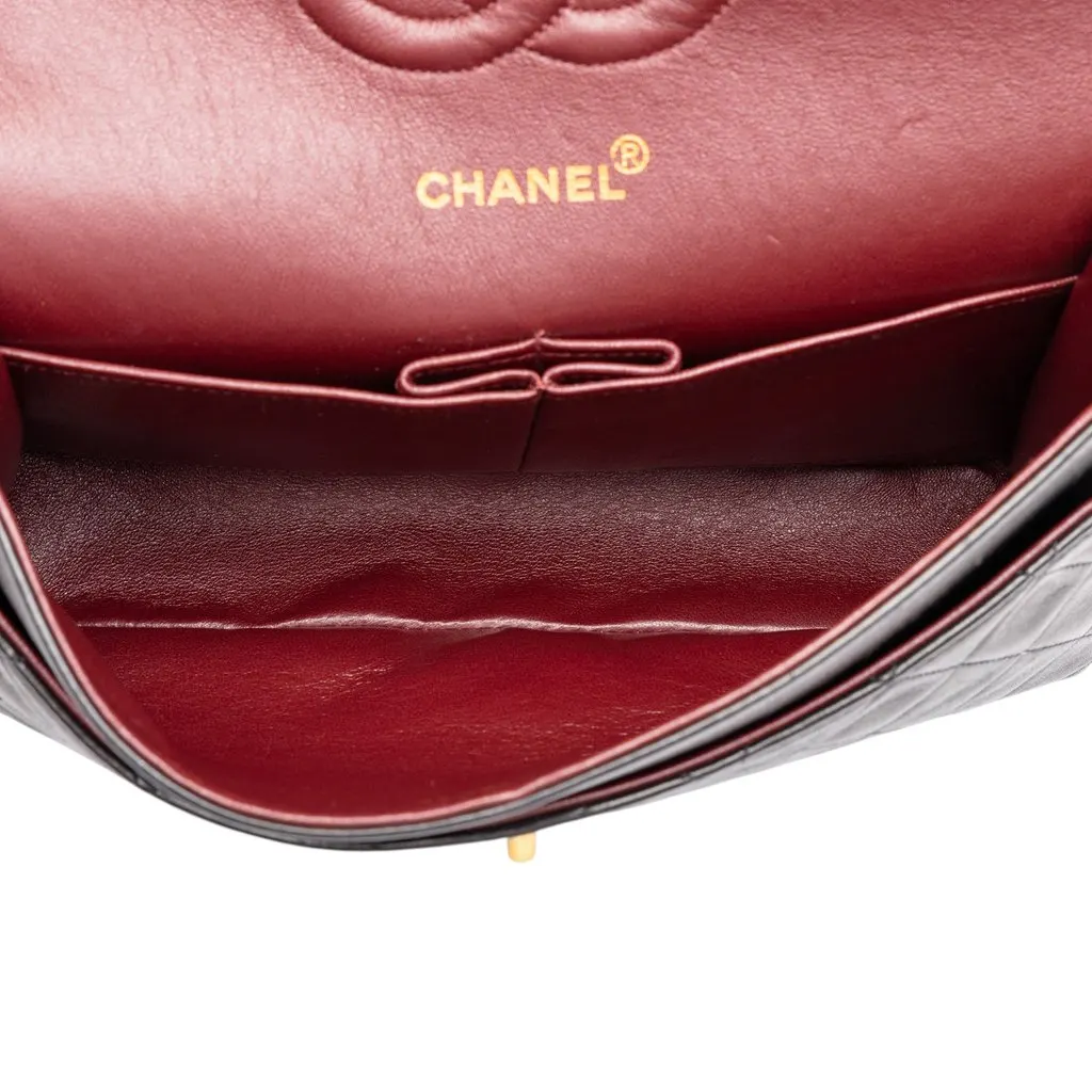 Chanel Medium Classic Lambskin Double Flap Black Leather Very good - Model View