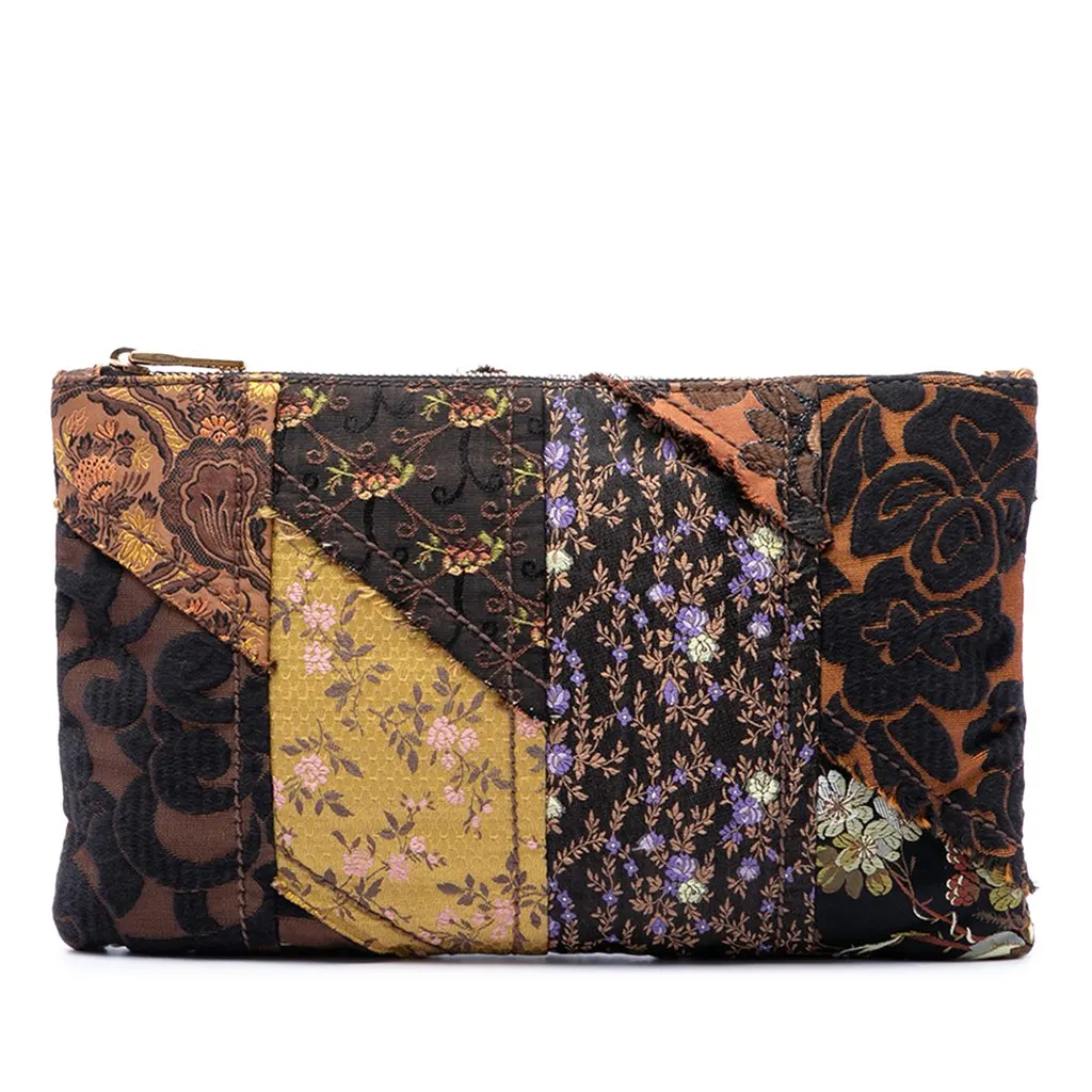 Prada Canvas Broccato Patch Clutch Brown Very good - Front View