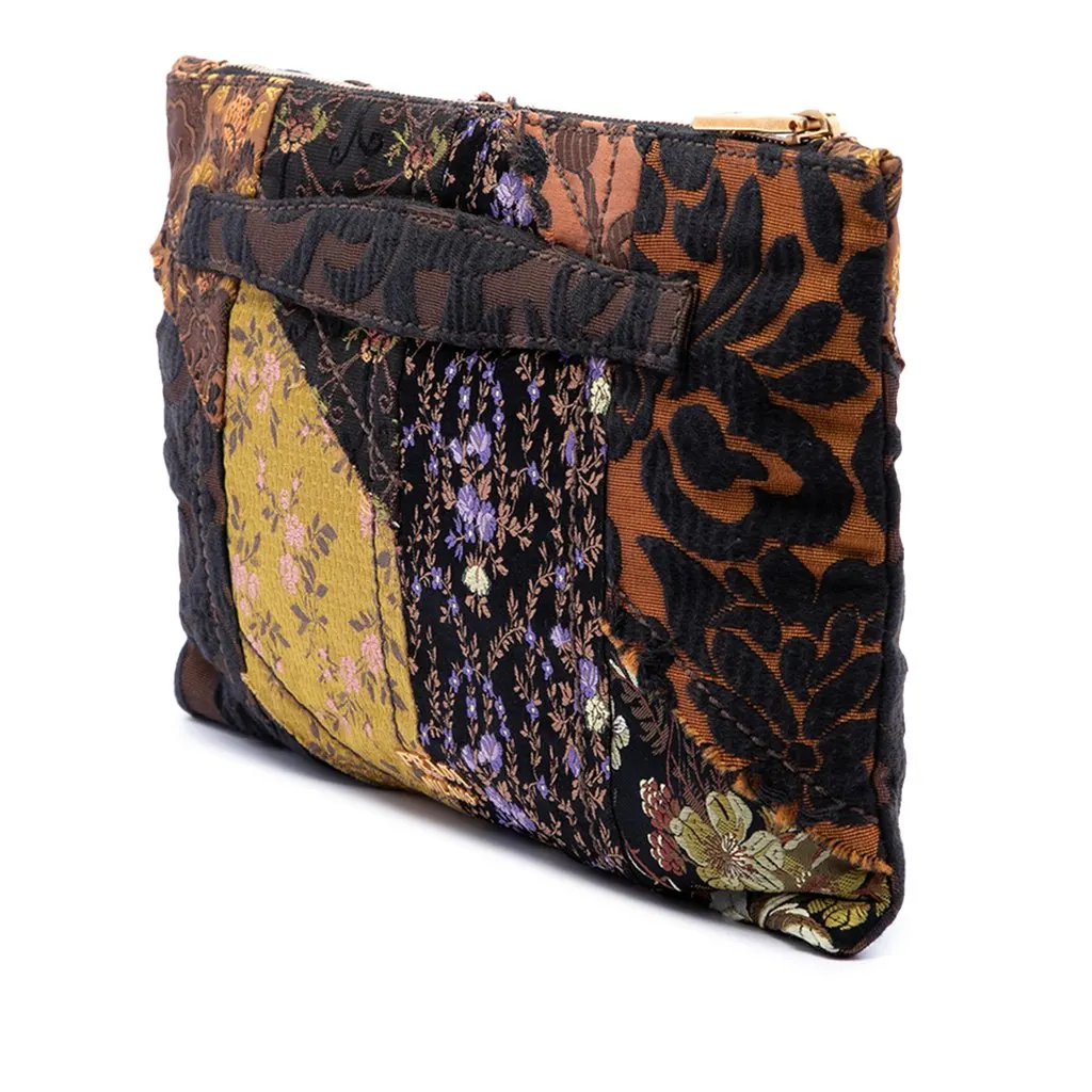 Prada Canvas Broccato Patch Clutch Brown Very good - Back View