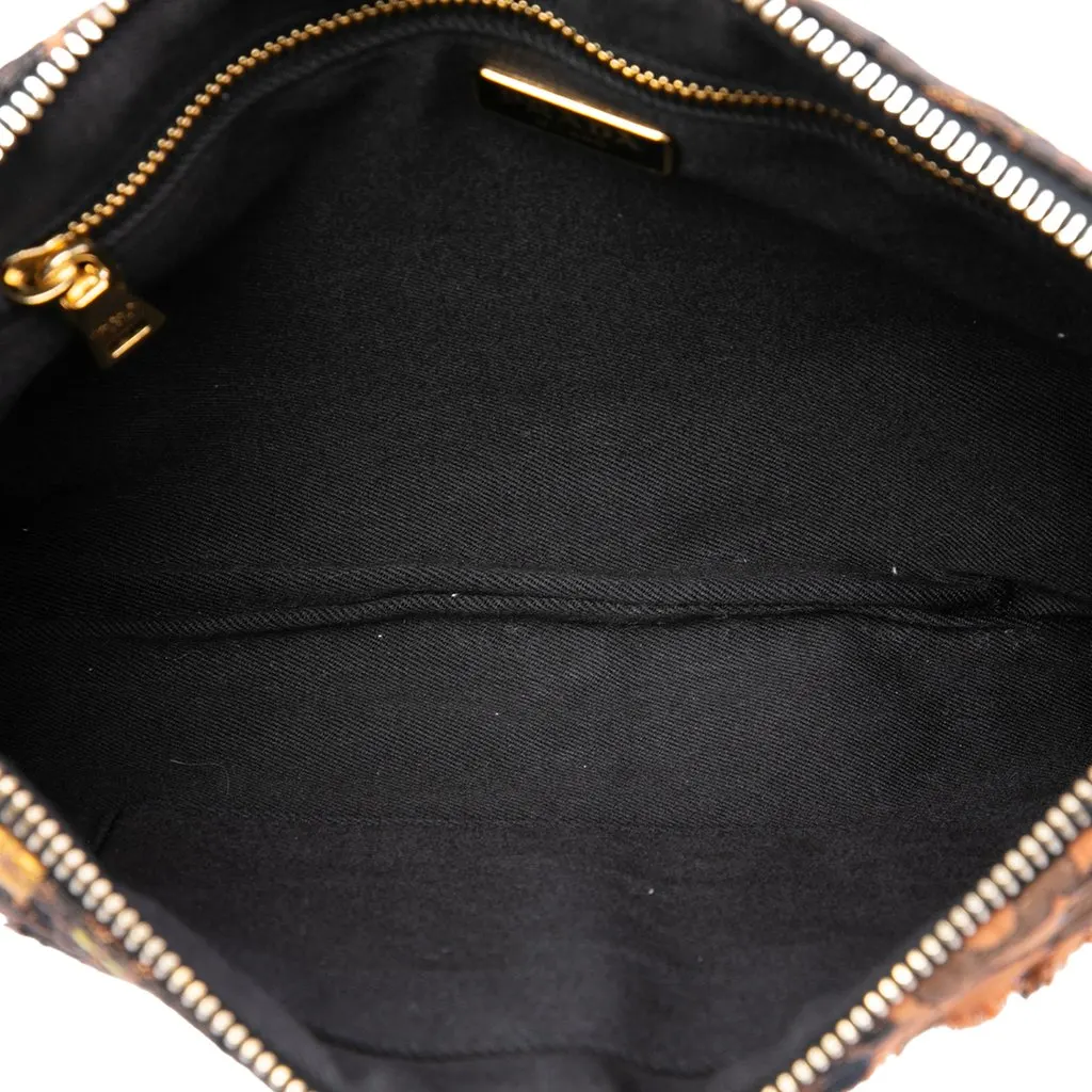 Prada Canvas Broccato Patch Clutch Brown Very good - Model View