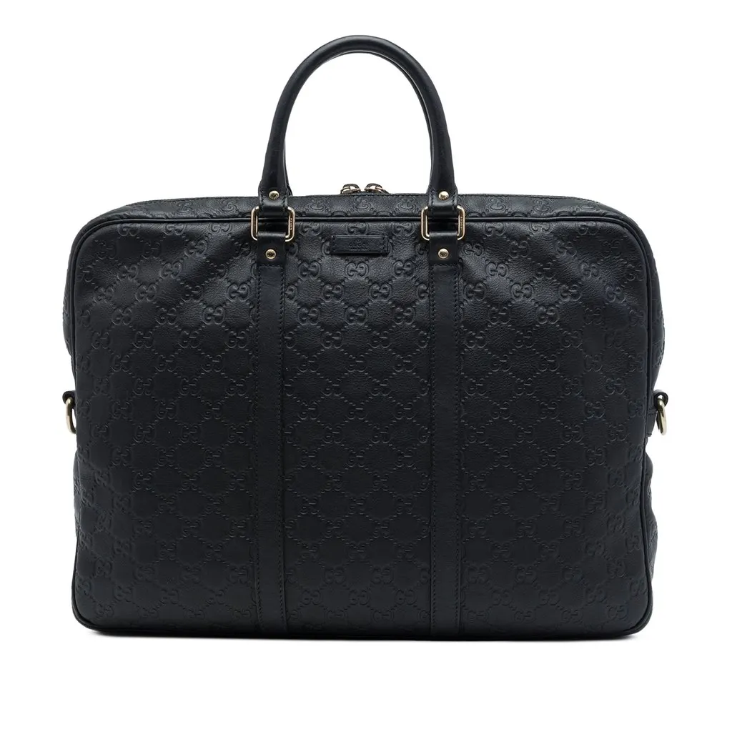 Gucci Guccissima Business Bag Black Leather Good - Front View
