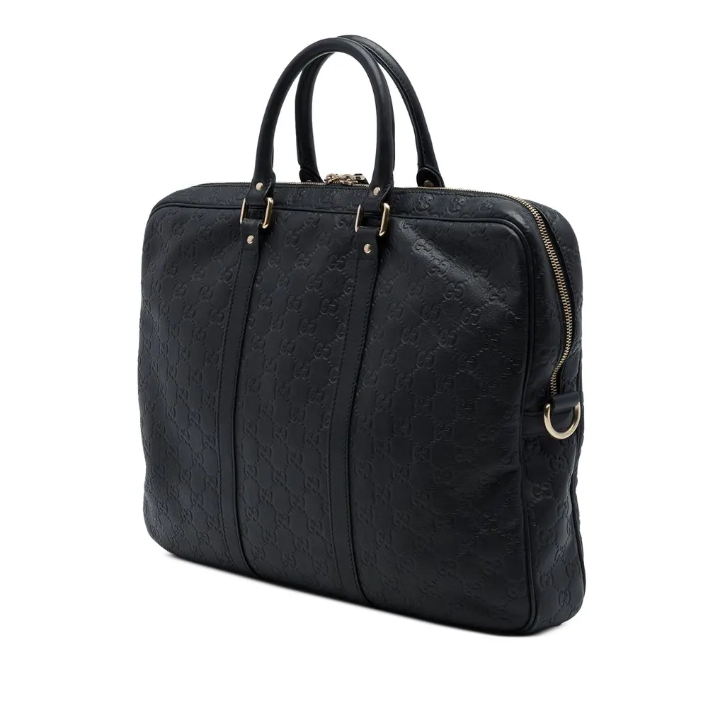 Gucci Guccissima Business Bag Black Leather Good - Back View