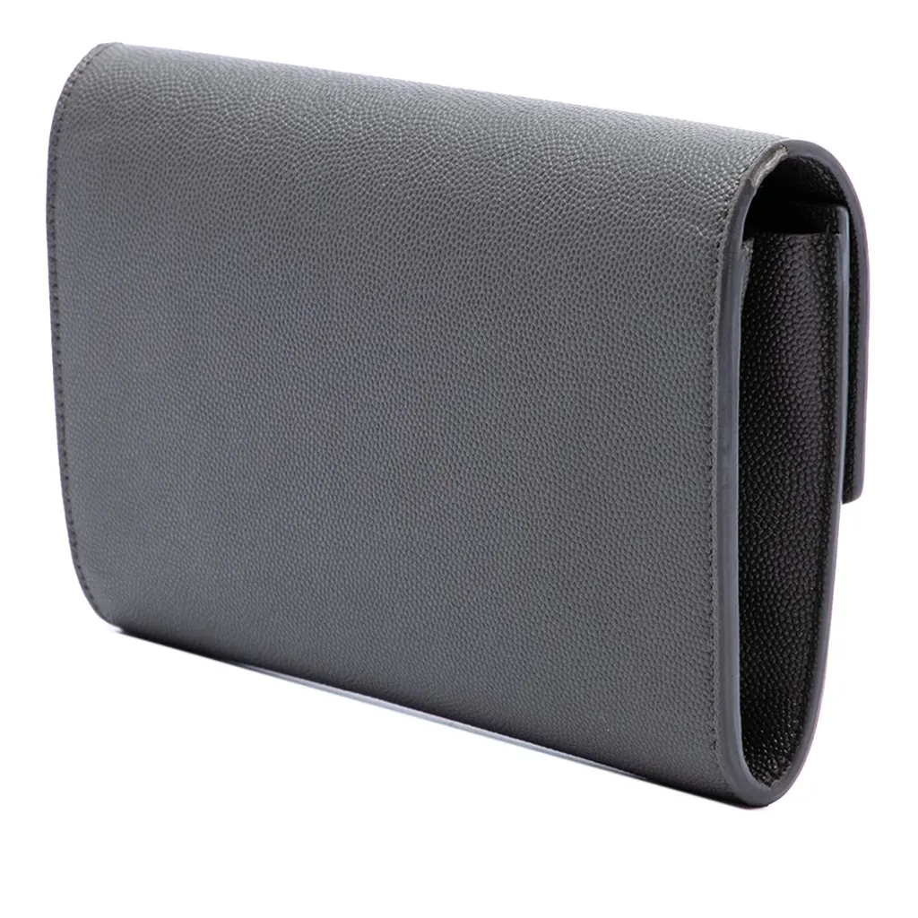 Saint Laurent Grain De Poudre Uptown Chain Wallet Grey Leather Good - Back View