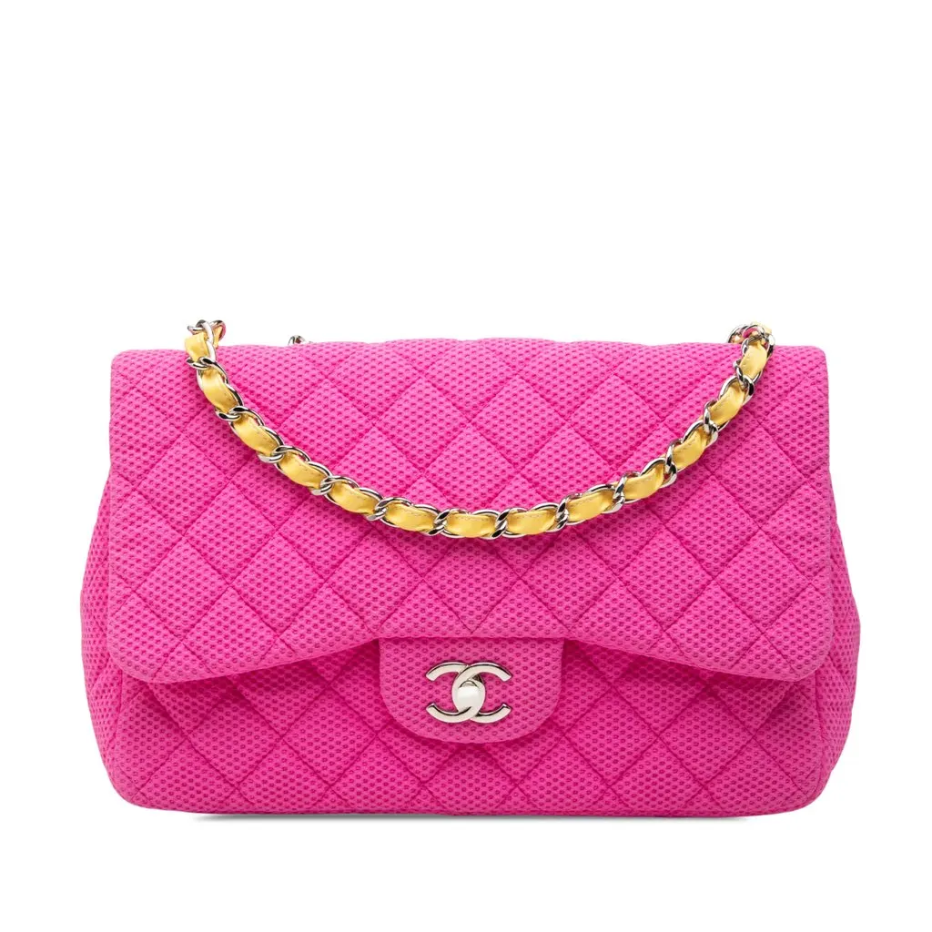 Chanel Jumbo Classic Mesh Single Flap Pink Polyester Very good - Front View