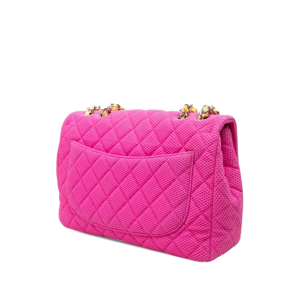 Chanel Jumbo Classic Mesh Single Flap Pink Polyester Very good - Back View