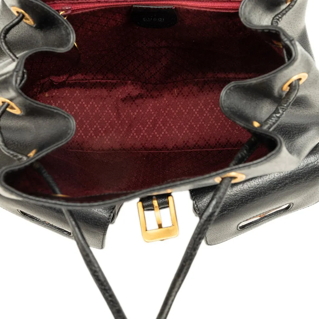 Gucci Large Calfskin Bamboo Drawstring Backpack Black Leather Good - Model View