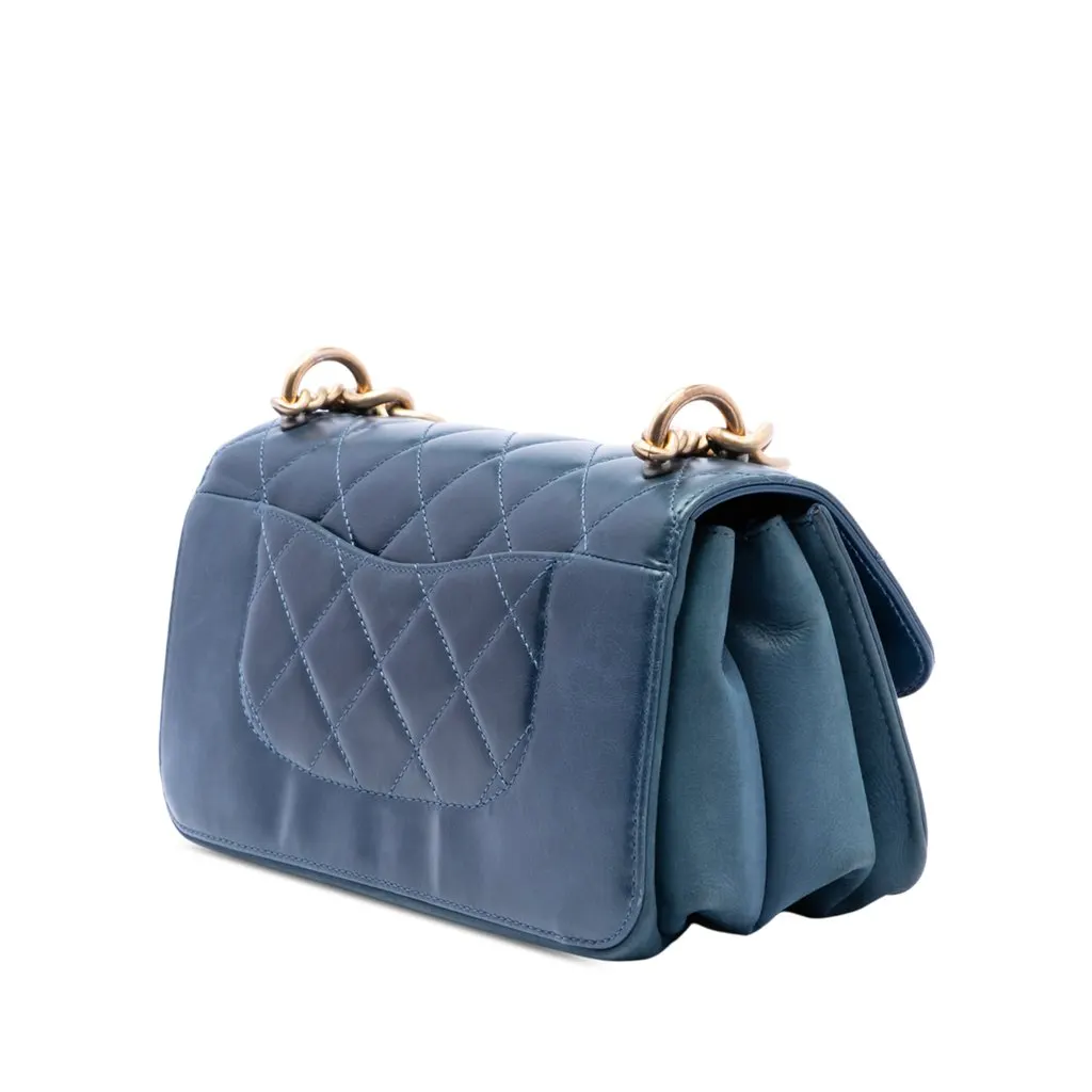 Chanel Small Quilted Calfskin Straight Lined Flap Blue Leather Very good - Back View