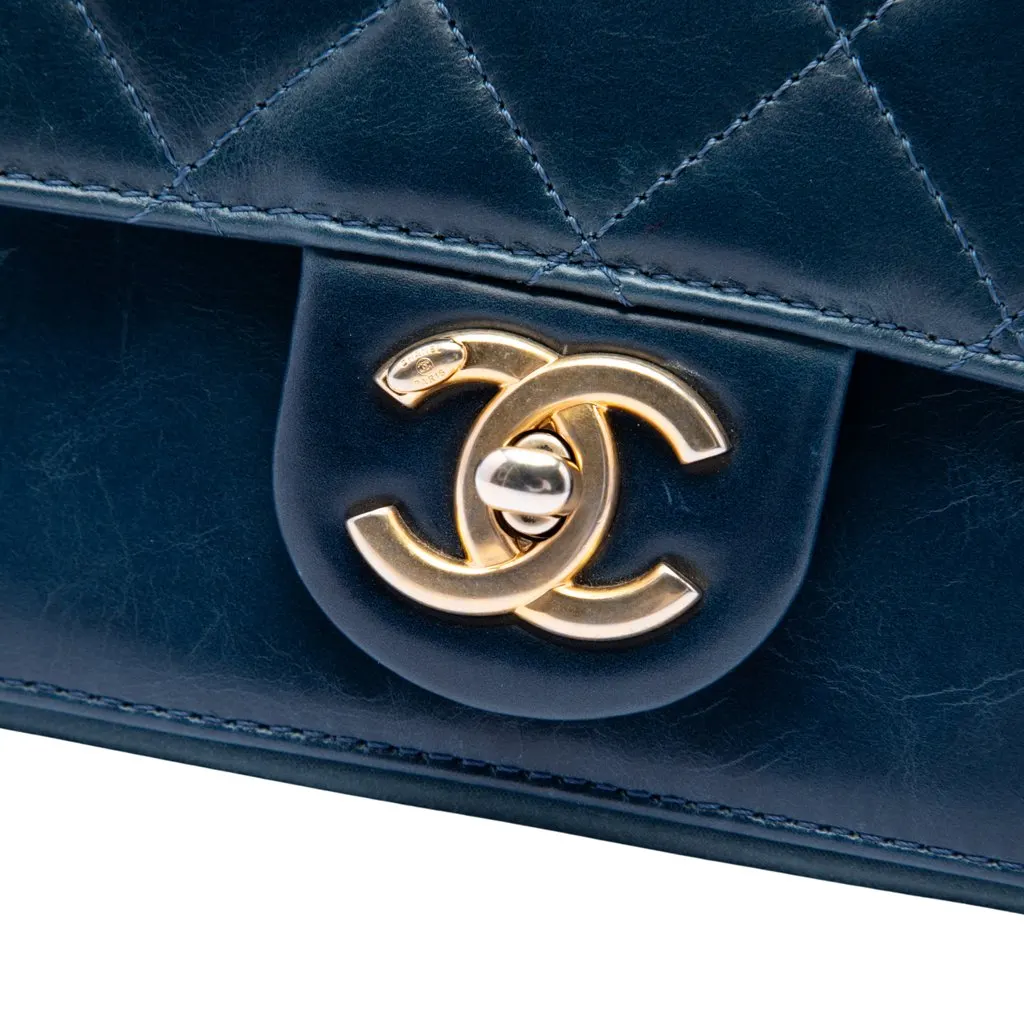Chanel Small Quilted Calfskin Straight Lined Flap Blue Leather Very good - Box View