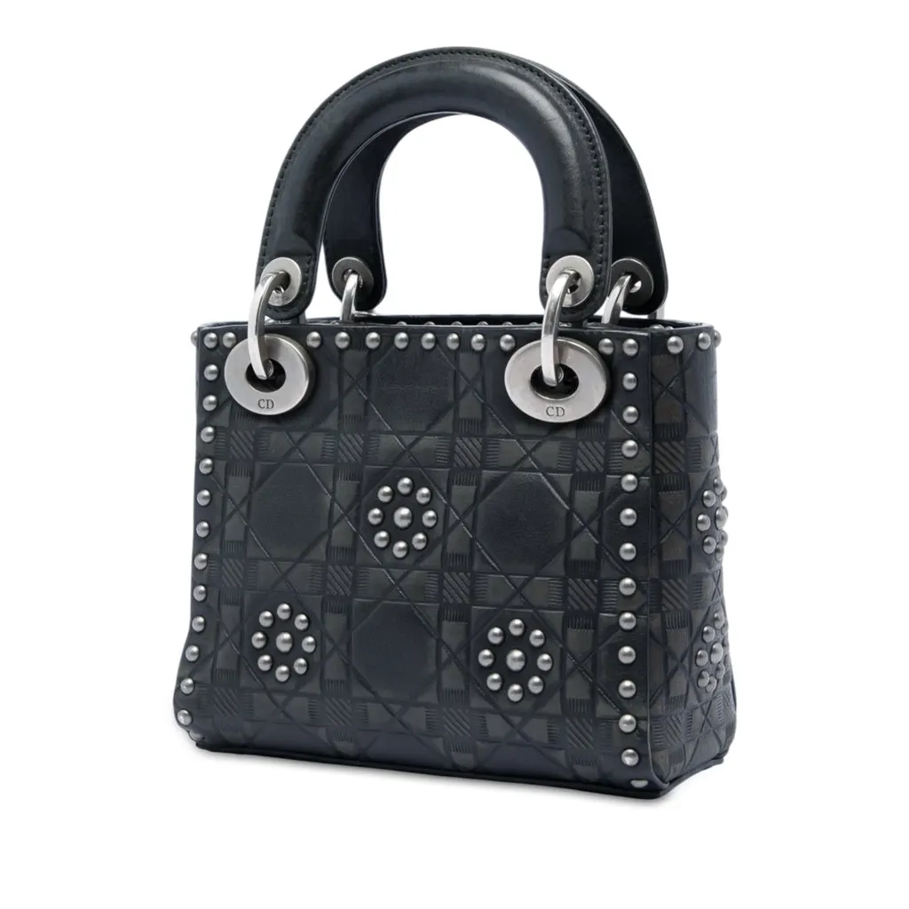 Dior Mini Calfskin Cannage Studded Flower Lady Dior Black Leather Very good - Back View