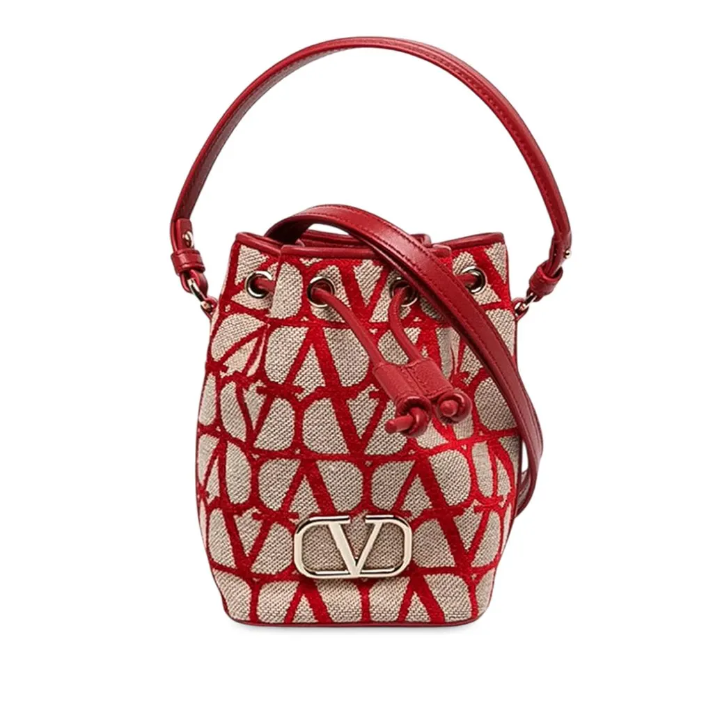 Valentino Mini Canvas VLogo Iconographe Bucket Bag Beige Canvas Never worn - Front View