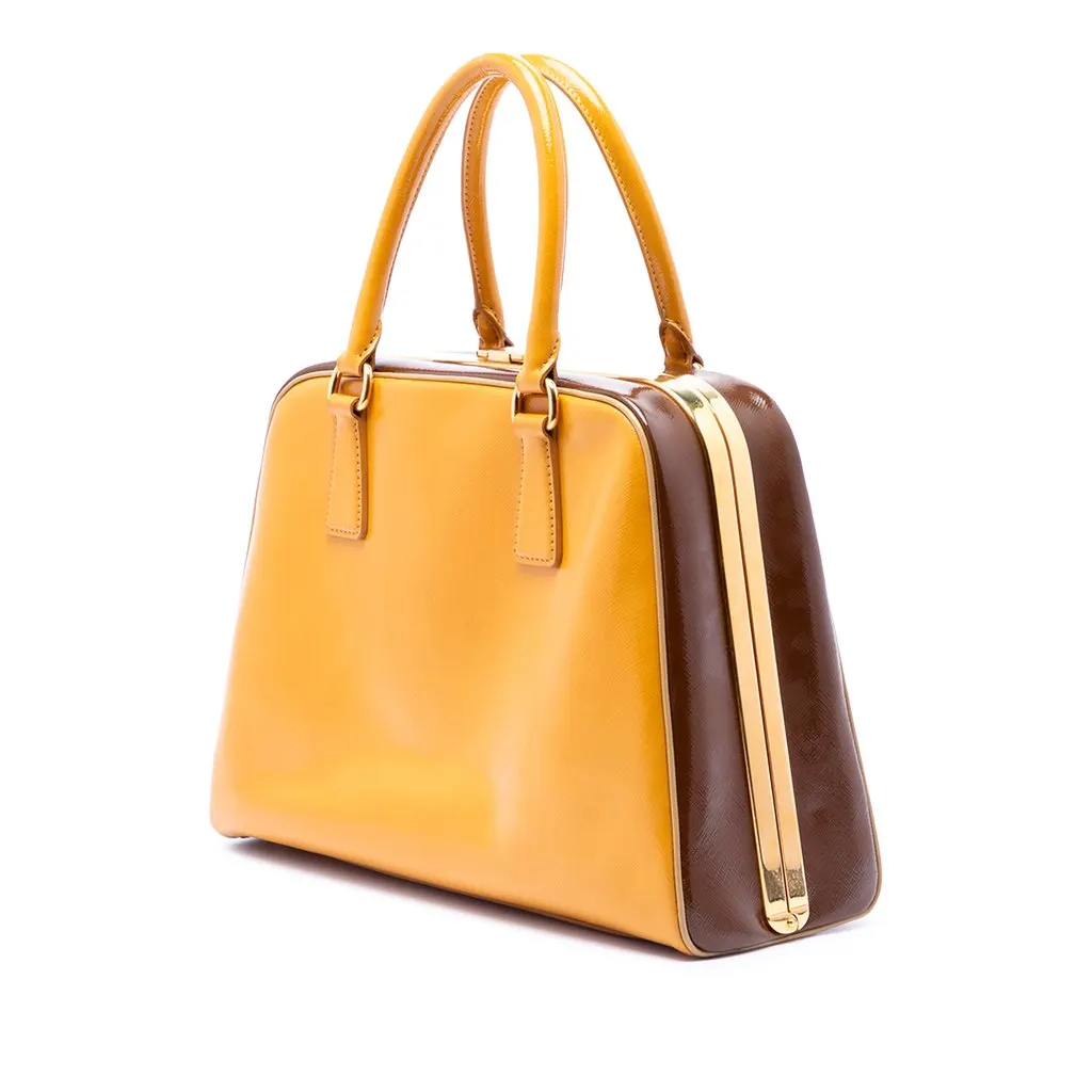 Prada Bicolor Saffiano Vernice Pyramid Frame Handbag Yellow Leather Very good - Back View