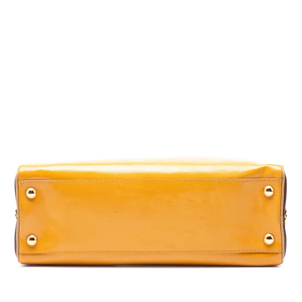 Prada Bicolor Saffiano Vernice Pyramid Frame Handbag Yellow Leather Very good - Inside View