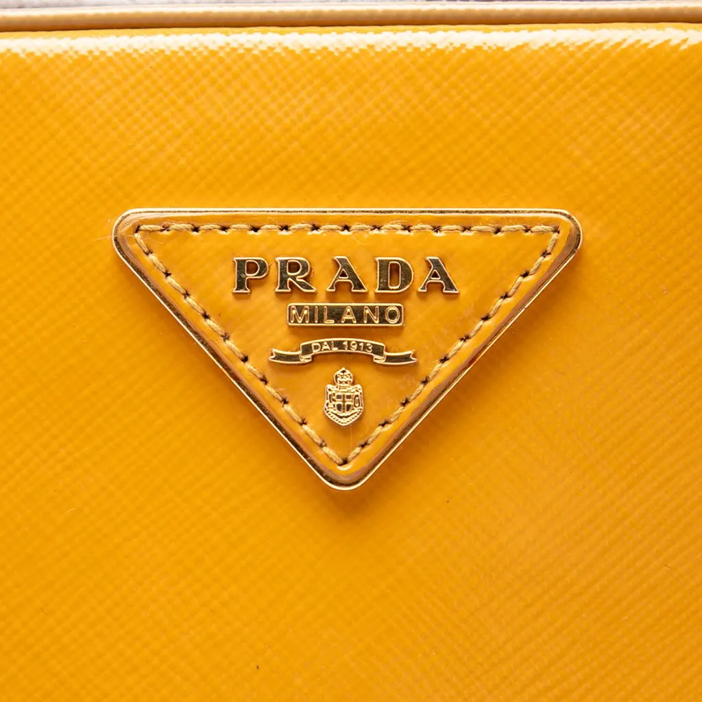 Prada Bicolor Saffiano Vernice Pyramid Frame Handbag Yellow Leather Very good - Box View