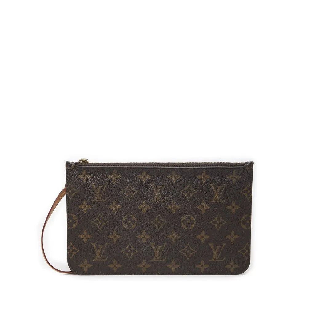 Louis Vuitton Monogram Neverfull MM Pouch Brown Canvas Good - Front View