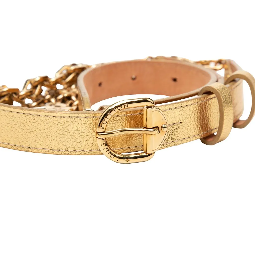 Louis Vuitton Metallic Calfskin Chain Belt Gold Leather Very good - Model View