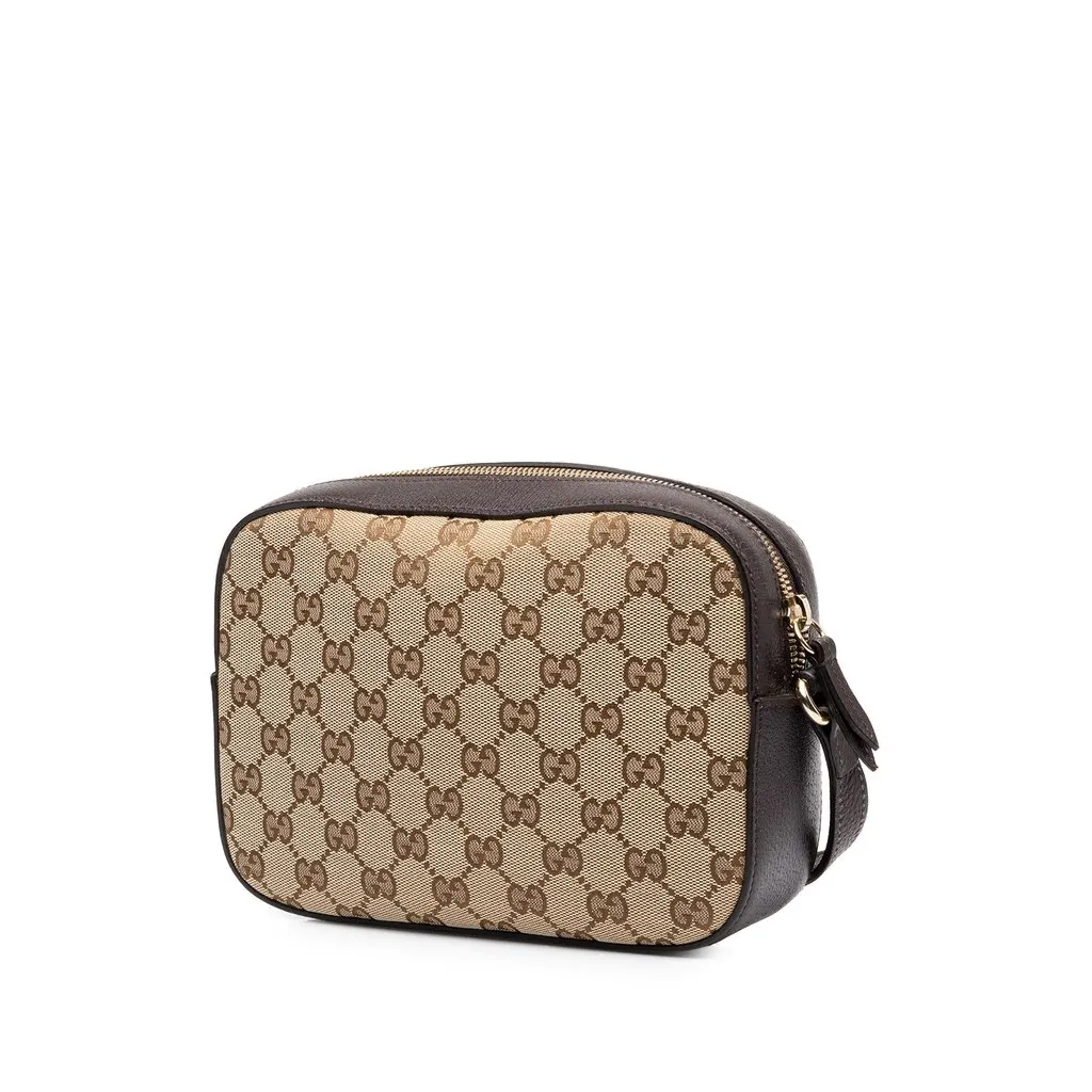 Gucci GG Canvas Webby Bee Camera Bag Beige Canvas Good - Back View