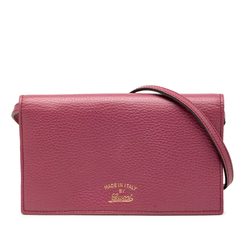 Gucci Dollar Calfskin Swing Wallet On Strap Pink Leather Very good - Front View