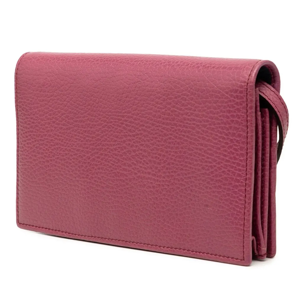 Gucci Dollar Calfskin Swing Wallet On Strap Pink Leather Very good - Back View