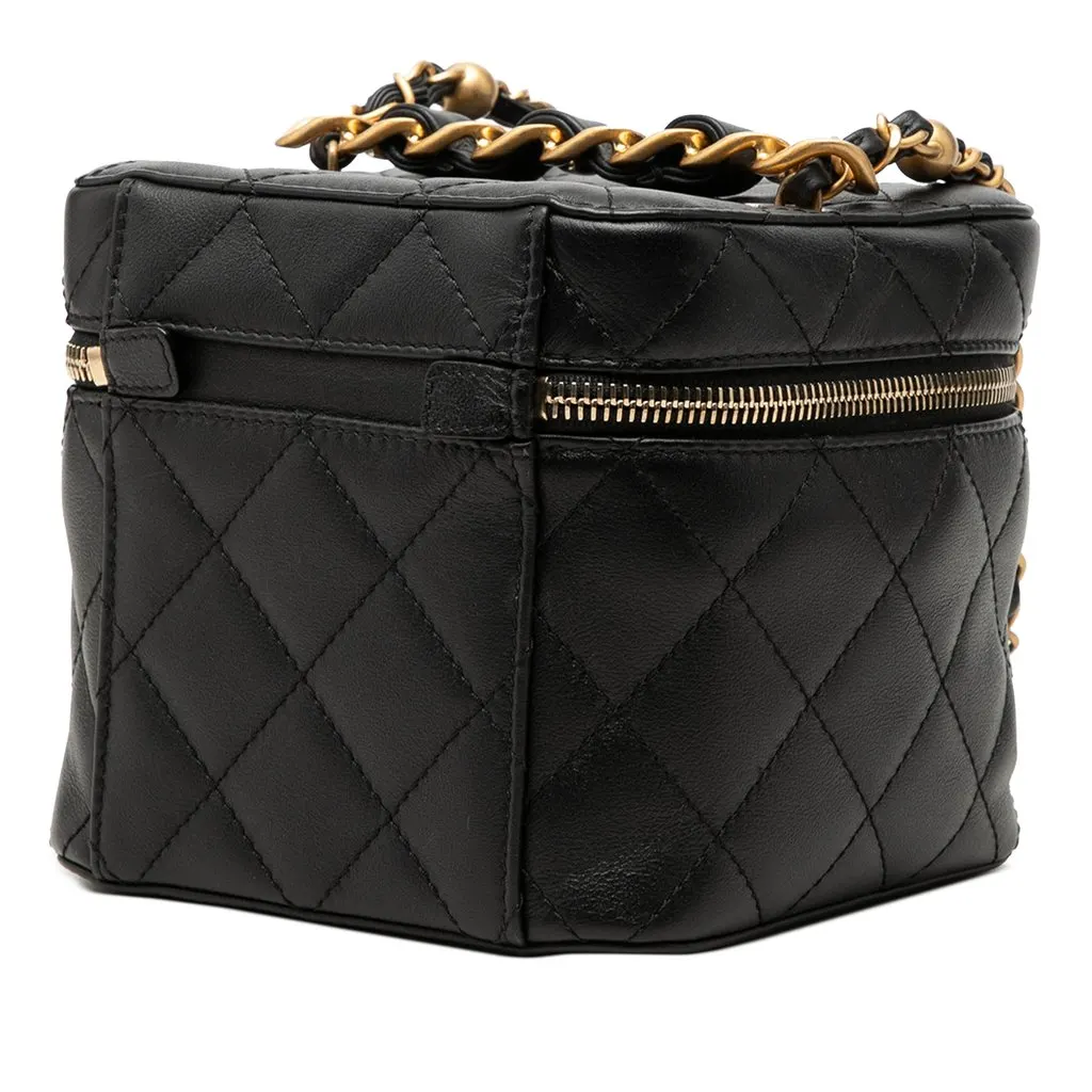 Chanel CC Quilted Calfskin Vanity Case with Chain Black Leather Very good - Back View