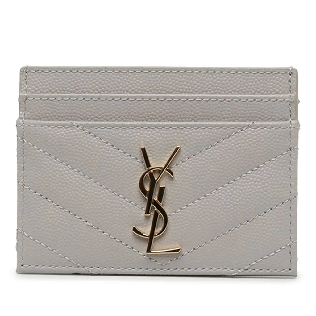 Saint Laurent Chevron Grain De Poudre Cassandre Card Holder Grey Leather Very good - Front View