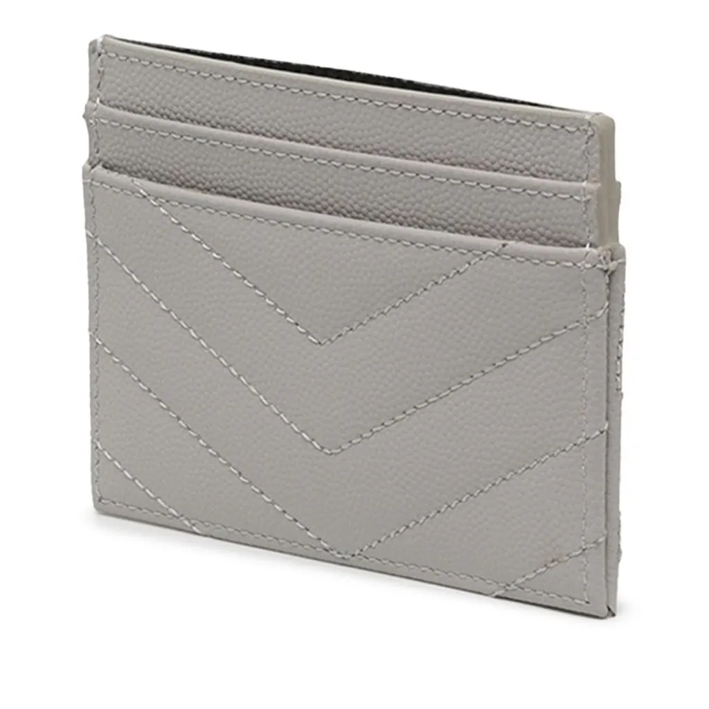 Saint Laurent Chevron Grain De Poudre Cassandre Card Holder Grey Leather Very good - Back View